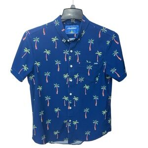 Chubbies Short Sleeve Button Up Men's Size Small Palm Tree All Over Navy Hawiian